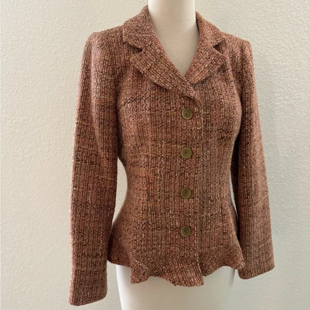 Neiman Marcus VTG 90's Multicolored Tweed Flare Ruffle‎ Blazer Women's Sz. 6